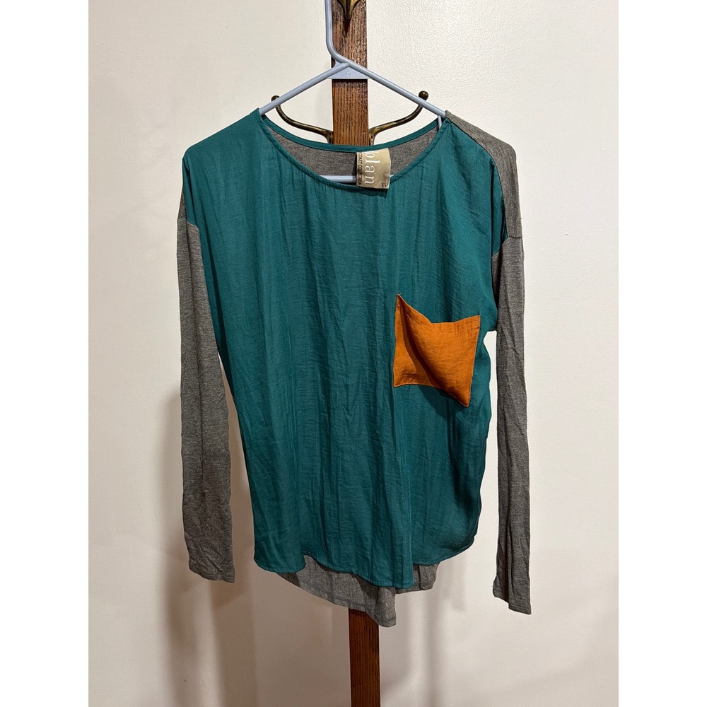 Dolan Anthropologie Left Coast Collection Colorblock LS Top Teal Grey Orange XS